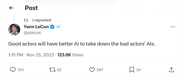 Yan Lecun quote on Bad Actors and AI