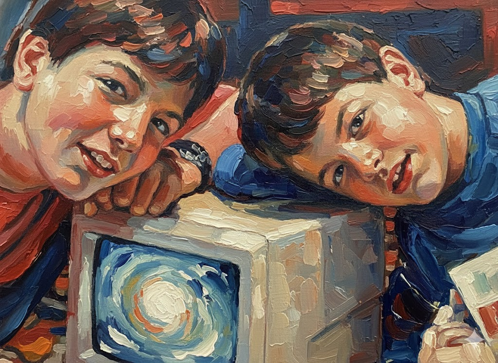 Young Brian with his brother and their Mac